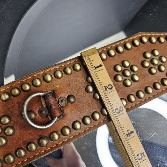 Vintage XL Dog Collar 20 To 24 Inch Adjustable Brass Buckle & Studs Leather - Picture 9 of 16